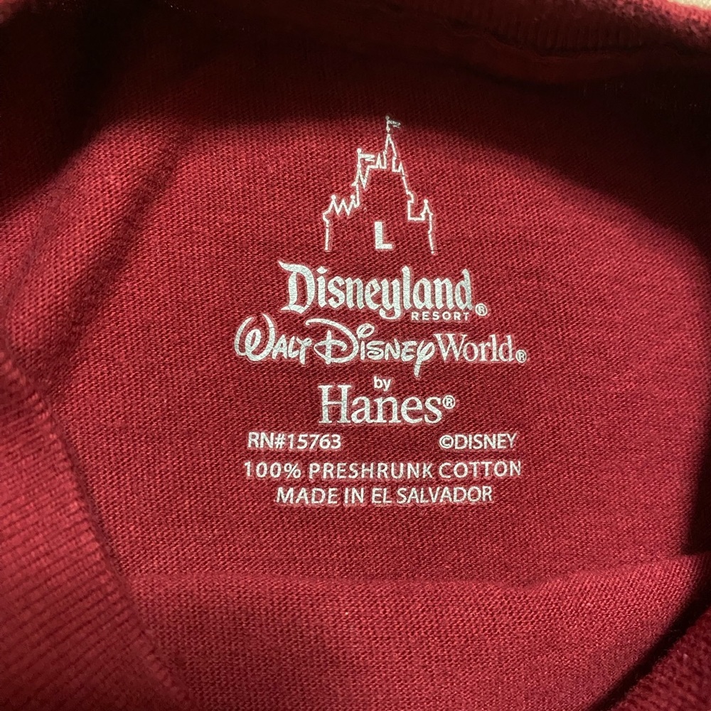Disney Burgundy Mickey Mouse Double Sided Hanes Short Sleeve Shirt, Youth Large - Picture 2 of 4
